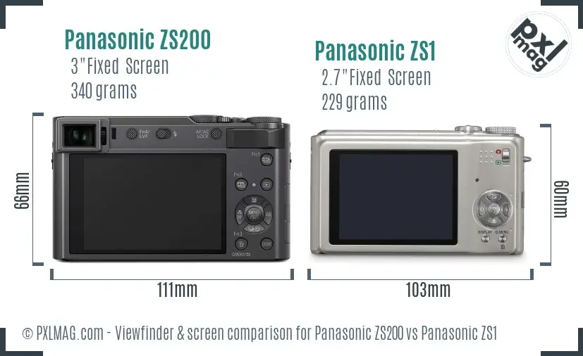 Panasonic ZS200 vs Panasonic ZS1 Screen and Viewfinder comparison