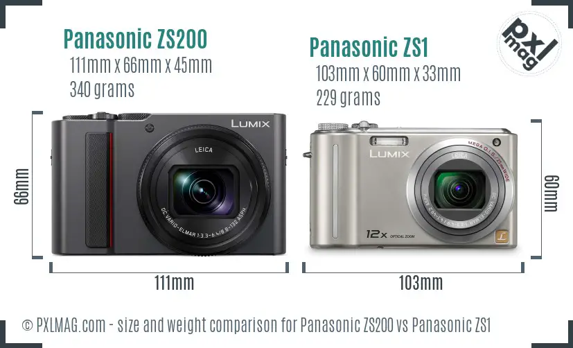 Panasonic ZS200 vs Panasonic ZS1 size comparison