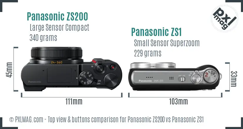 Panasonic ZS200 vs Panasonic ZS1 top view buttons comparison