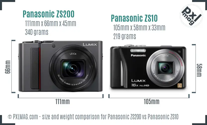 Panasonic ZS200 vs Panasonic ZS10 size comparison