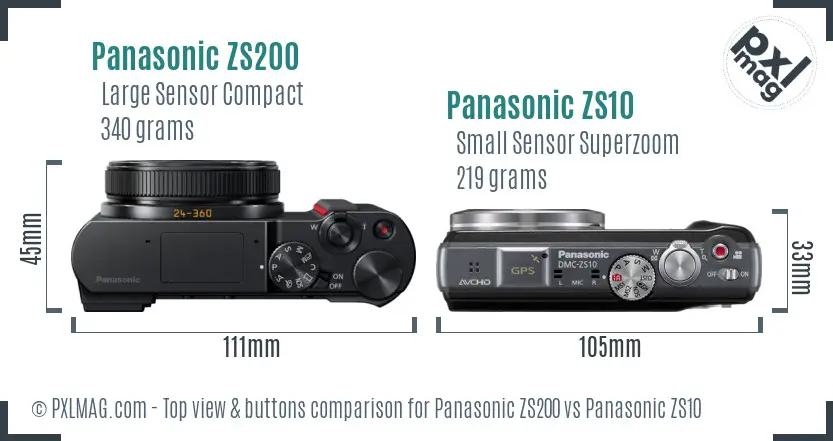 Panasonic ZS200 vs Panasonic ZS10 top view buttons comparison