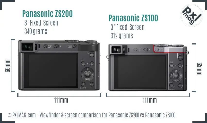 Panasonic ZS200 vs Panasonic ZS100 Screen and Viewfinder comparison