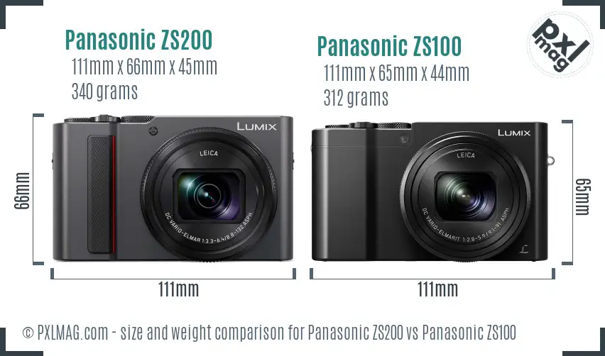 Panasonic ZS200 vs Panasonic ZS100 size comparison