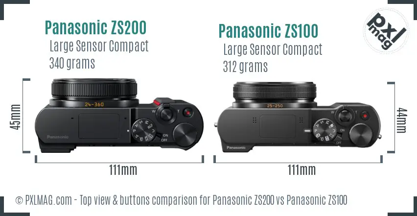 Panasonic ZS200 vs Panasonic ZS100 top view buttons comparison