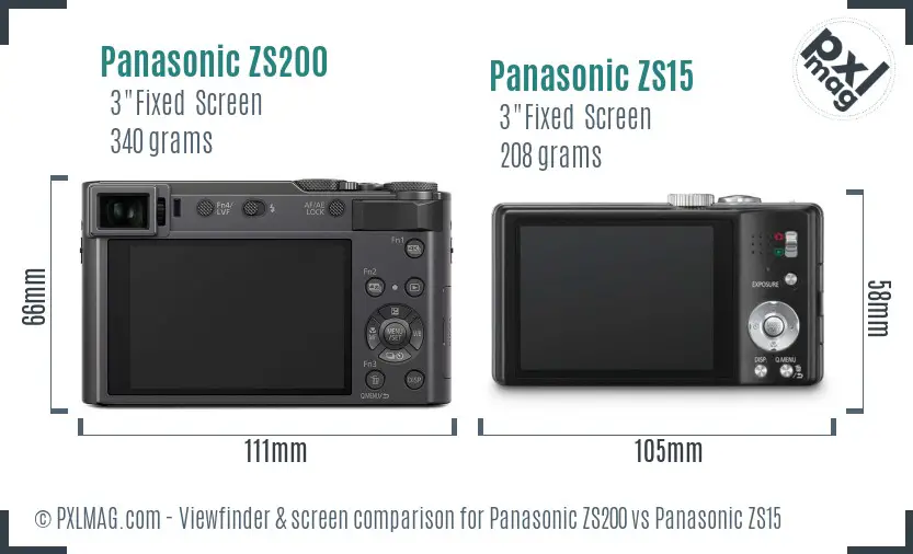 Panasonic ZS200 vs Panasonic ZS15 Screen and Viewfinder comparison