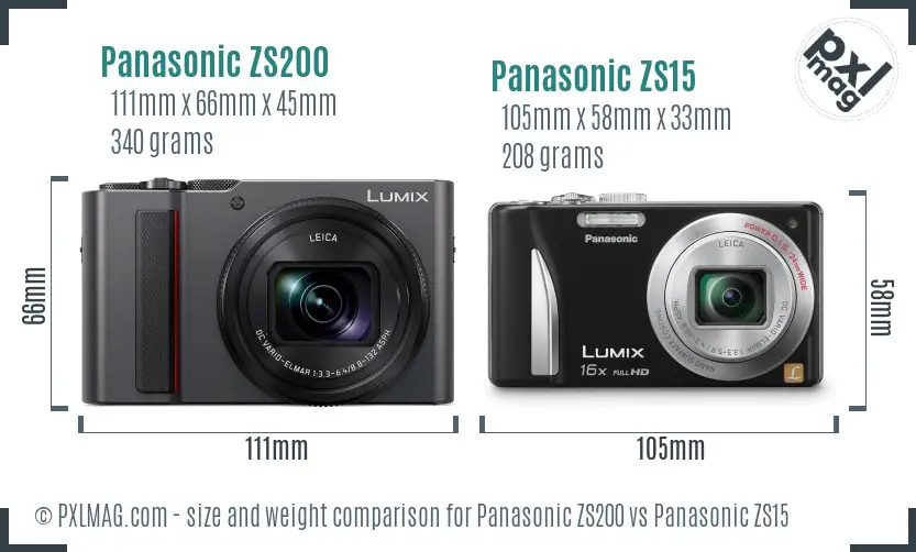Panasonic ZS200 vs Panasonic ZS15 size comparison