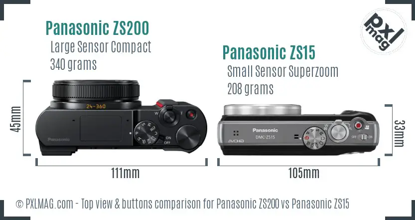 Panasonic ZS200 vs Panasonic ZS15 top view buttons comparison