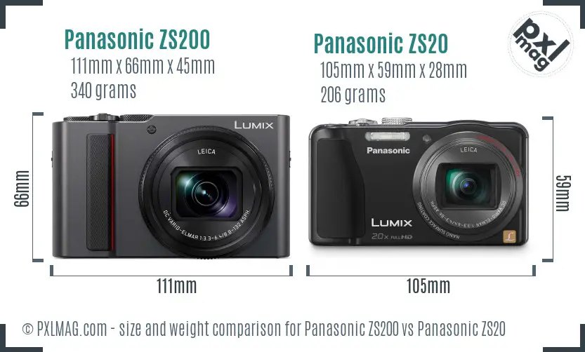 Panasonic ZS200 vs Panasonic ZS20 size comparison