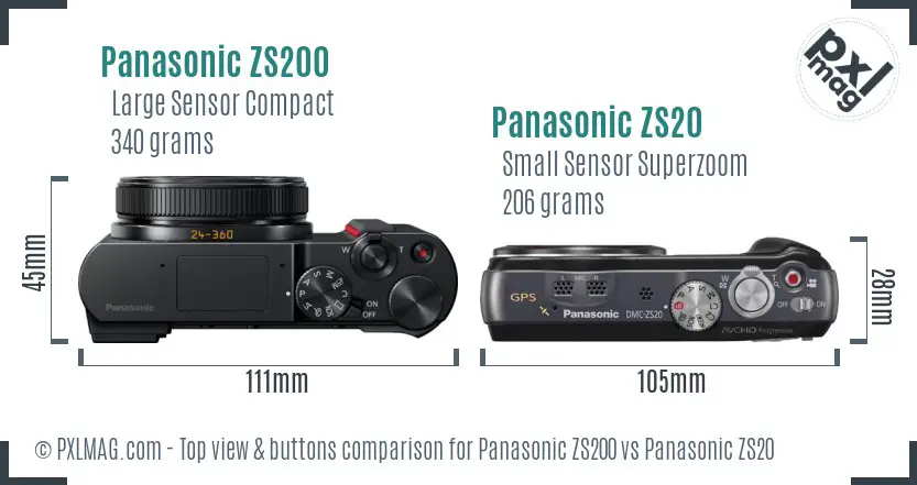 Panasonic ZS200 vs Panasonic ZS20 top view buttons comparison