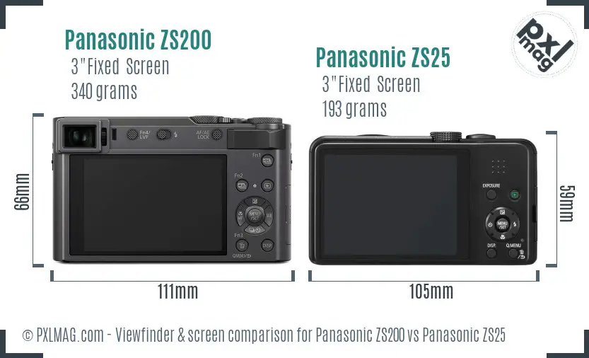 Panasonic ZS200 vs Panasonic ZS25 Screen and Viewfinder comparison