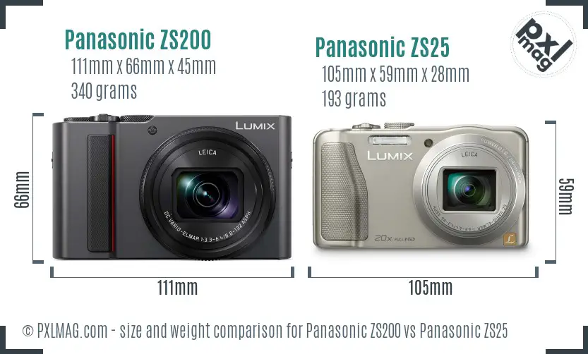 Panasonic ZS200 vs Panasonic ZS25 size comparison