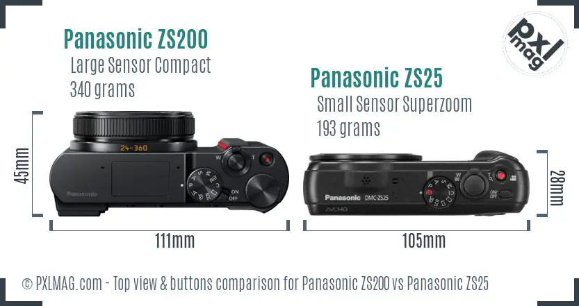 Panasonic ZS200 vs Panasonic ZS25 top view buttons comparison