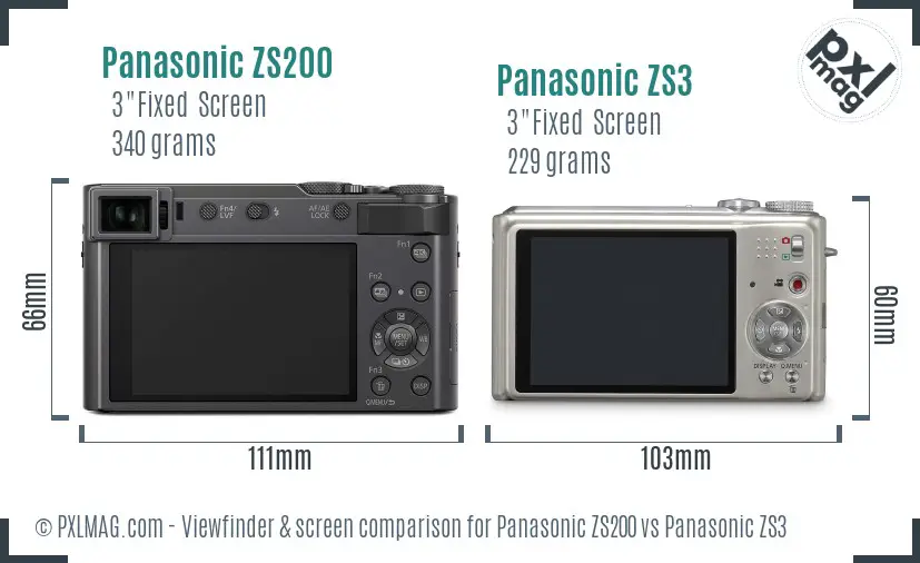 Panasonic ZS200 vs Panasonic ZS3 Screen and Viewfinder comparison