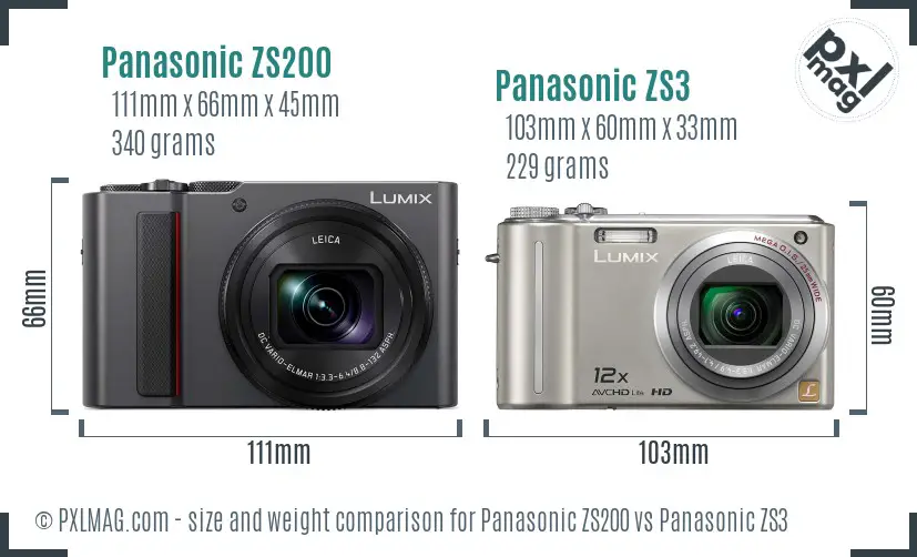 Panasonic ZS200 vs Panasonic ZS3 size comparison