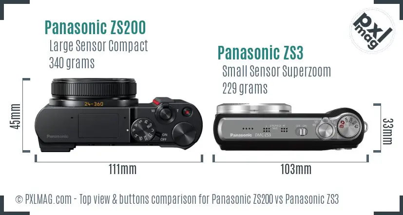 Panasonic ZS200 vs Panasonic ZS3 top view buttons comparison