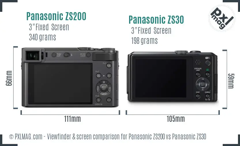 Panasonic ZS200 vs Panasonic ZS30 Screen and Viewfinder comparison