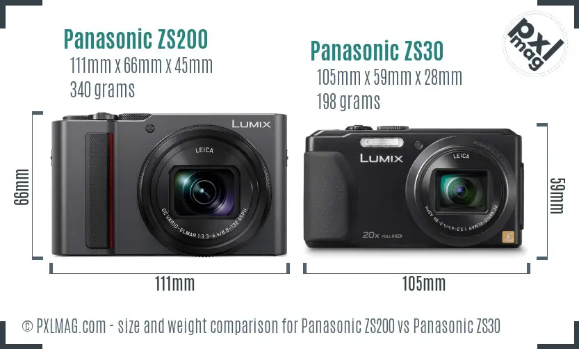 Panasonic ZS200 vs Panasonic ZS30 size comparison