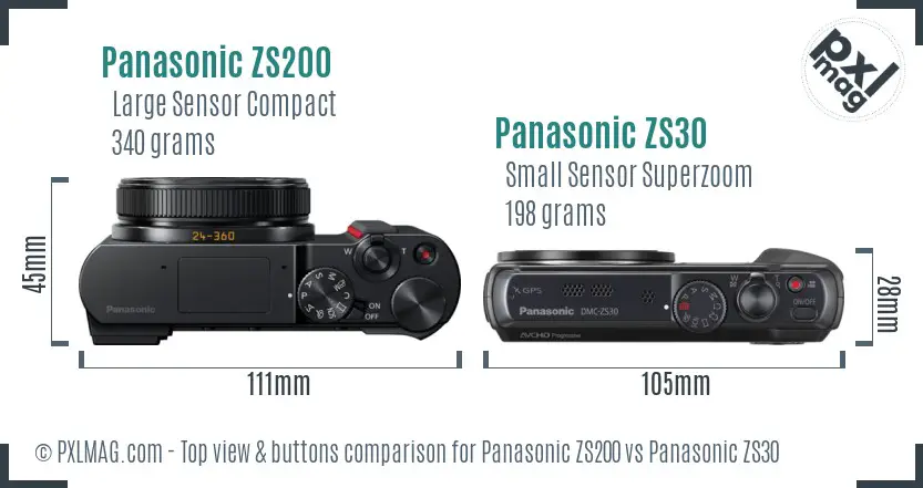 Panasonic ZS200 vs Panasonic ZS30 top view buttons comparison