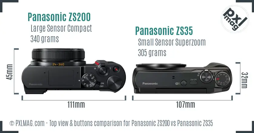 Panasonic ZS200 vs Panasonic ZS35 top view buttons comparison
