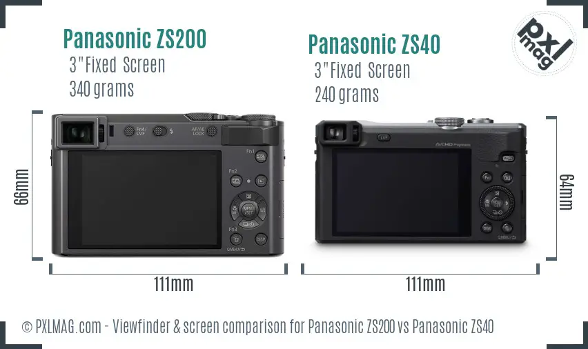 Panasonic ZS200 vs Panasonic ZS40 Screen and Viewfinder comparison