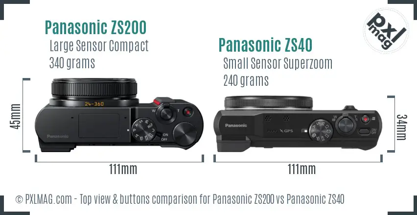 Panasonic ZS200 vs Panasonic ZS40 top view buttons comparison