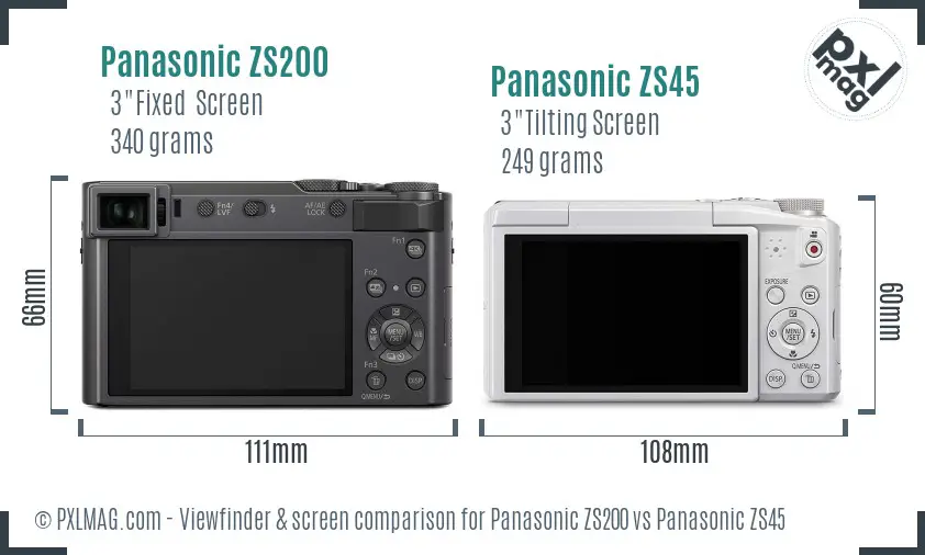 Panasonic ZS200 vs Panasonic ZS45 Screen and Viewfinder comparison
