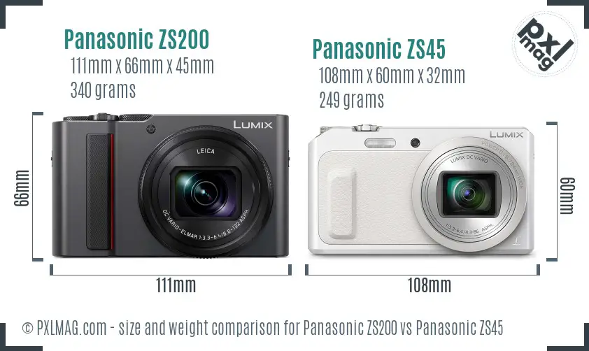 Panasonic ZS200 vs Panasonic ZS45 size comparison