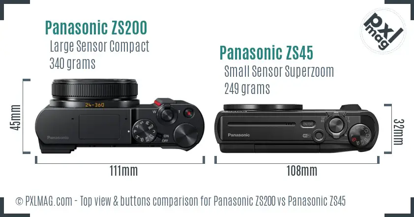 Panasonic ZS200 vs Panasonic ZS45 top view buttons comparison