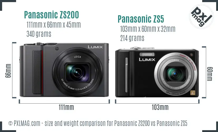 Panasonic ZS200 vs Panasonic ZS5 size comparison