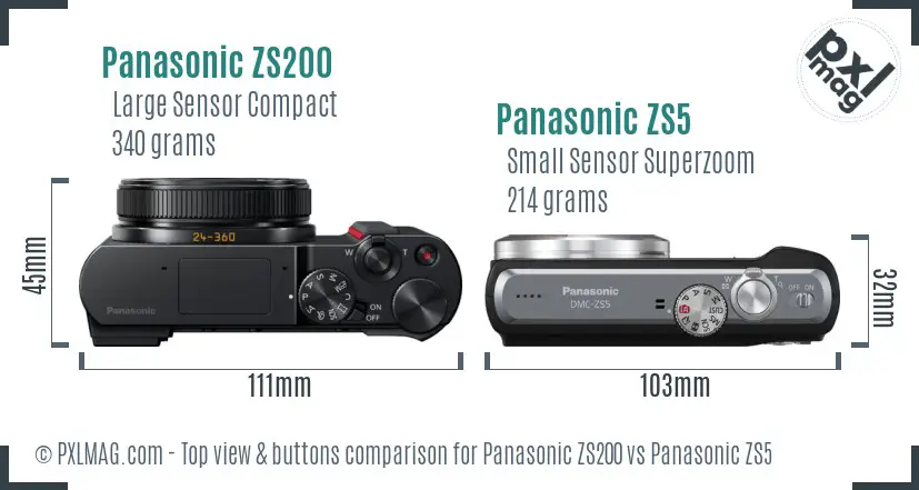 Panasonic ZS200 vs Panasonic ZS5 top view buttons comparison