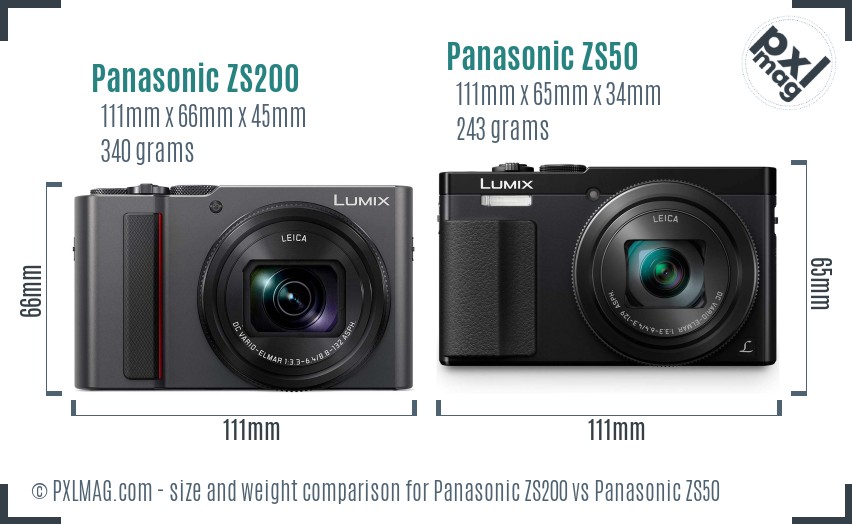 Panasonic ZS200 vs Panasonic ZS50 size comparison