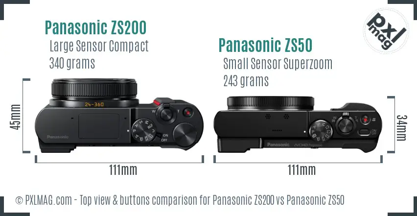 Panasonic ZS200 vs Panasonic ZS50 top view buttons comparison
