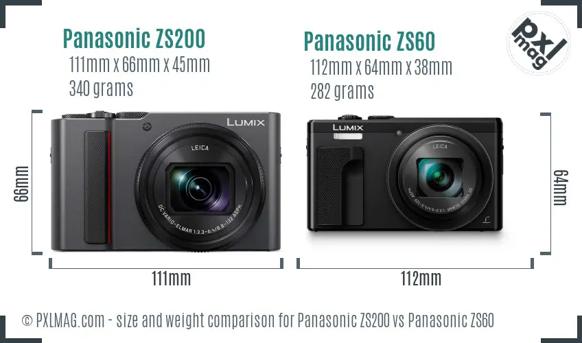 Panasonic ZS200 vs Panasonic ZS60 size comparison