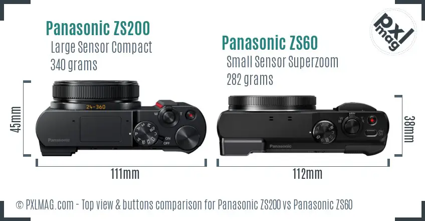 Panasonic ZS200 vs Panasonic ZS60 top view buttons comparison