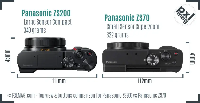 Panasonic ZS200 vs Panasonic ZS70 top view buttons comparison