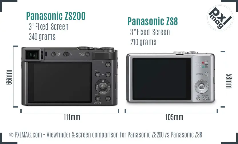 Panasonic ZS200 vs Panasonic ZS8 Screen and Viewfinder comparison