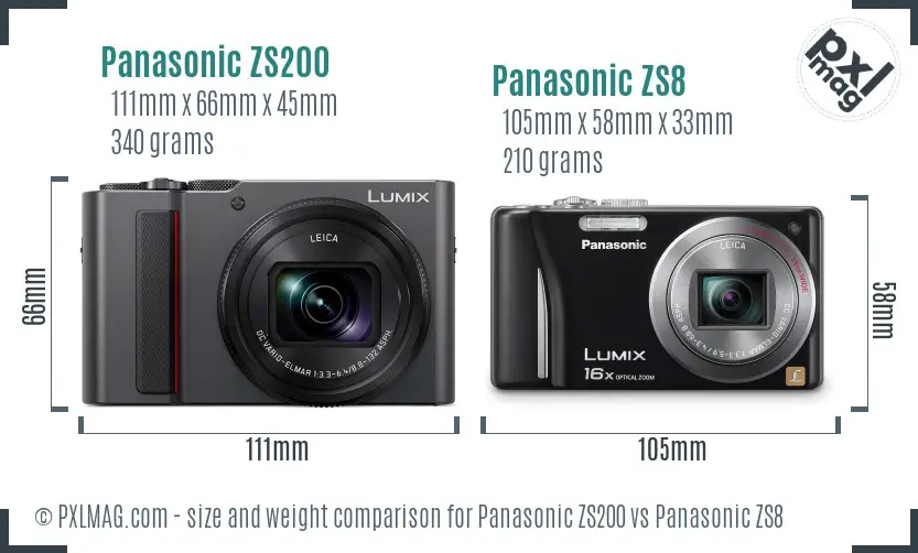 Panasonic ZS200 vs Panasonic ZS8 size comparison