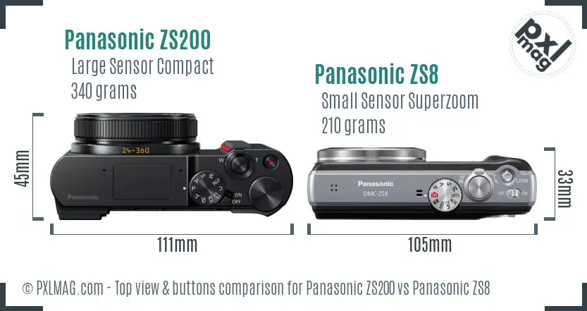 Panasonic ZS200 vs Panasonic ZS8 top view buttons comparison