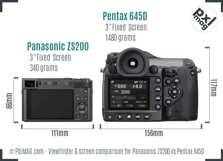 Panasonic ZS200 vs Pentax 645D Screen and Viewfinder comparison