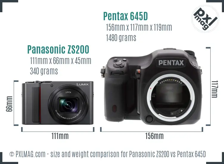 Panasonic ZS200 vs Pentax 645D size comparison