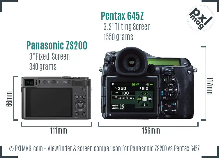 Panasonic ZS200 vs Pentax 645Z Screen and Viewfinder comparison