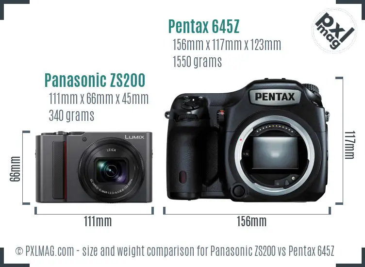 Panasonic ZS200 vs Pentax 645Z size comparison