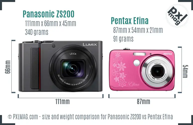 Panasonic ZS200 vs Pentax Efina size comparison