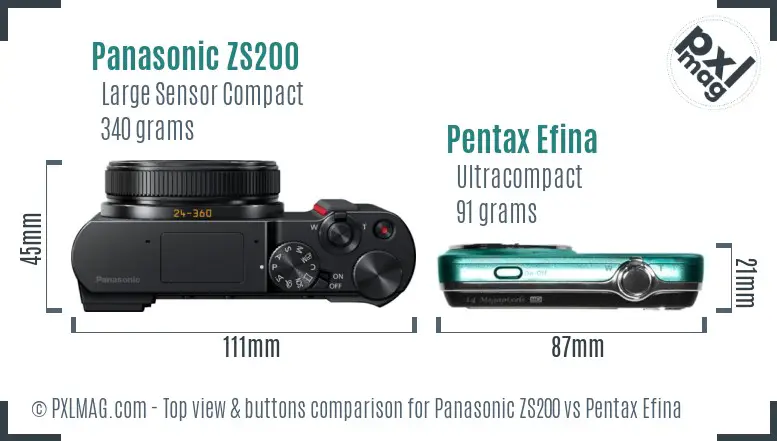 Panasonic ZS200 vs Pentax Efina top view buttons comparison