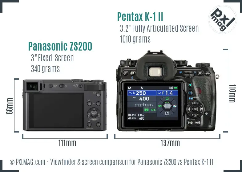 Panasonic ZS200 vs Pentax K-1 II Screen and Viewfinder comparison