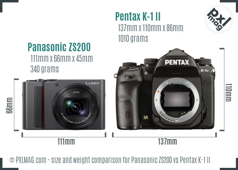 Panasonic ZS200 vs Pentax K-1 II size comparison