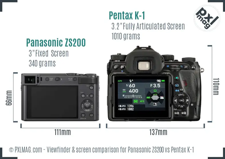 Panasonic ZS200 vs Pentax K-1 Screen and Viewfinder comparison