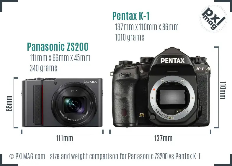 Panasonic ZS200 vs Pentax K-1 size comparison