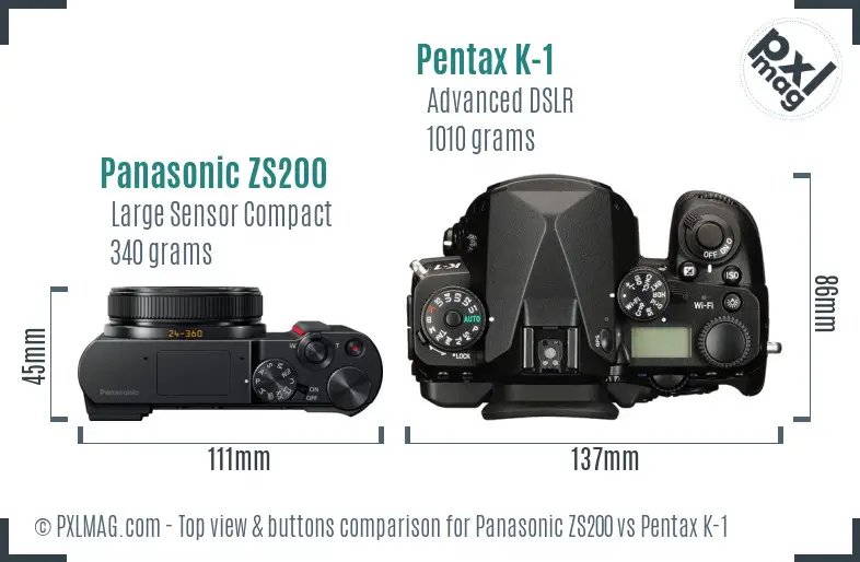 Panasonic ZS200 vs Pentax K-1 top view buttons comparison
