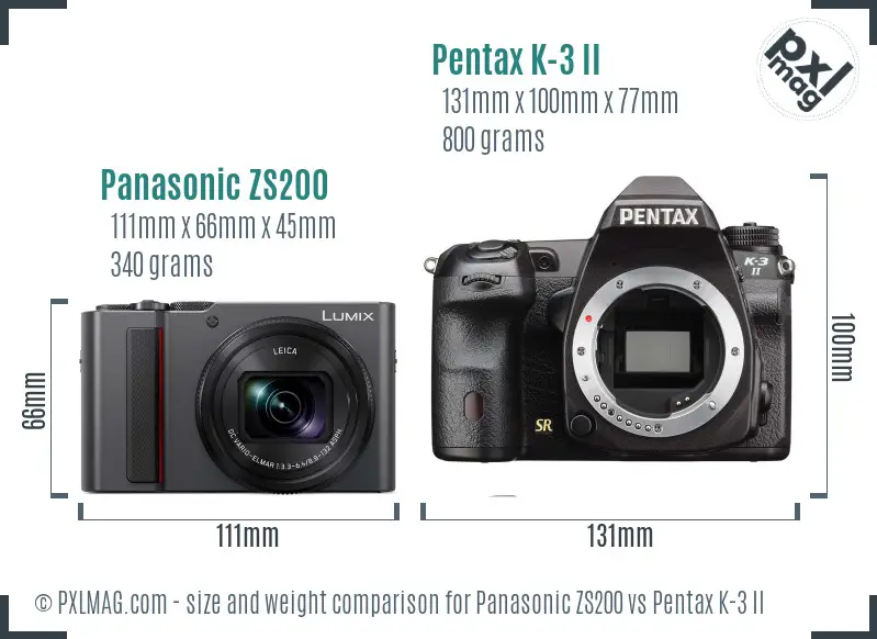 Panasonic ZS200 vs Pentax K-3 II size comparison